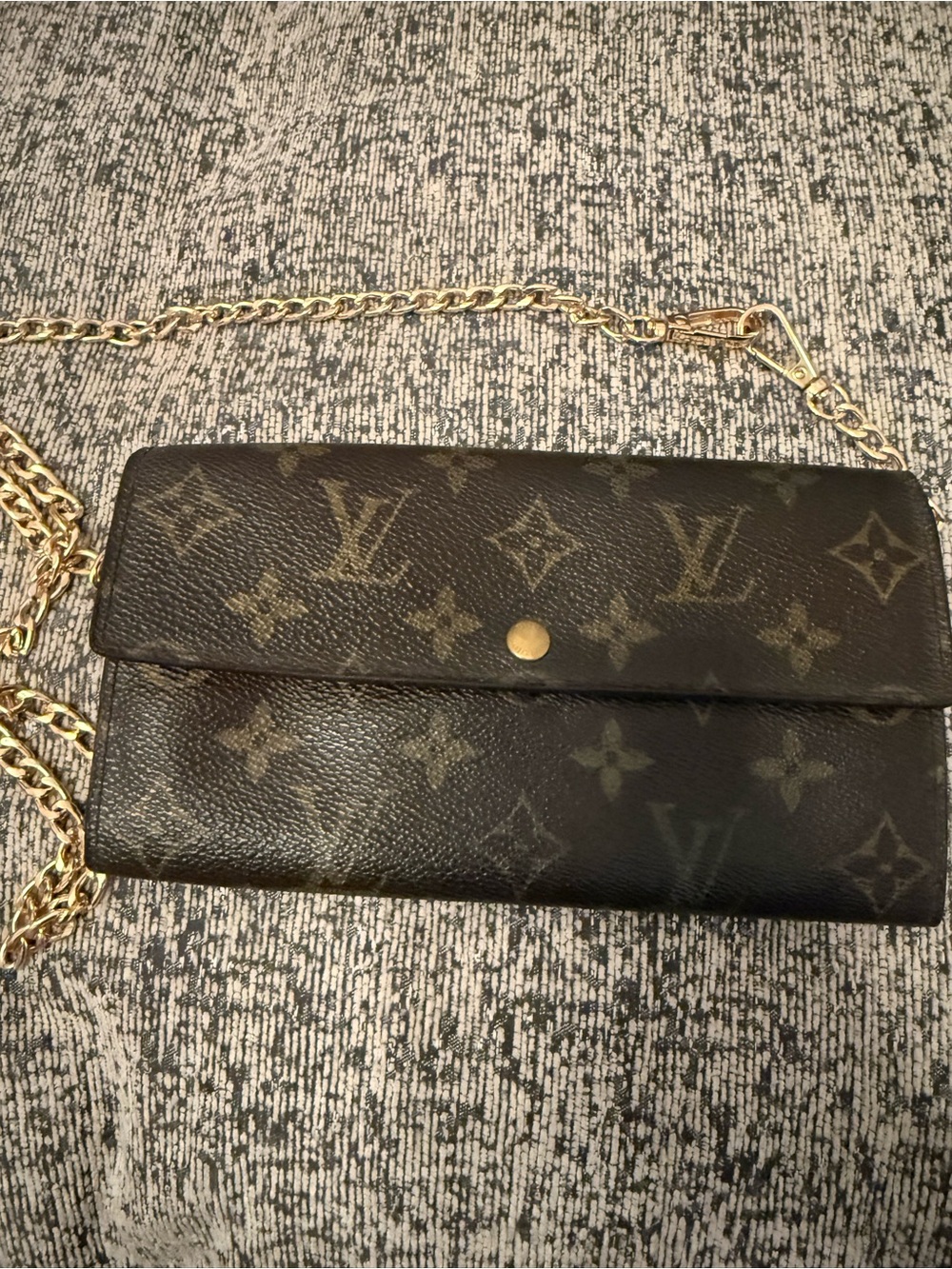 Louis Vuitton Monogram Wallet in Brown with Gold Chain